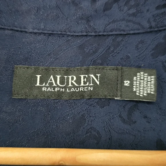 LRL Paisley Jacquard Button Down Long Sleeve Jumpsuit in Navy - Picture 12 of 12